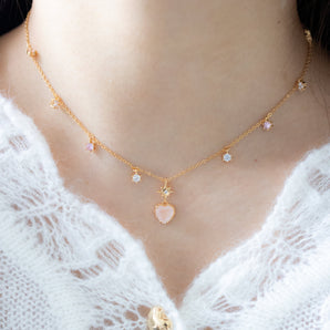 Peach Twinkle Gold Necklace - ROSE QUARTZ