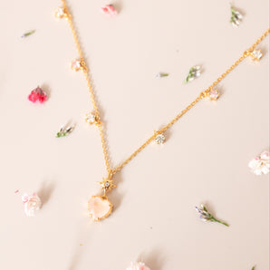 Peach Twinkle Gold Necklace - ROSE QUARTZ