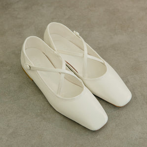 交叉低跟芭蕾舞鞋-White