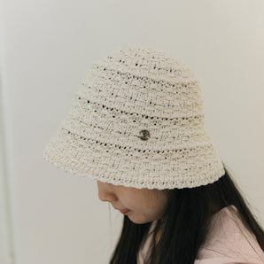 Knit Bucket Hat with Mini Metal Pin
