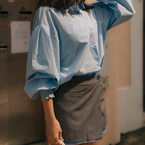 Puff Sleeve Blue Shirt