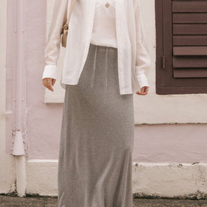 Solid Color Cotton Stretch Maxi Skirt