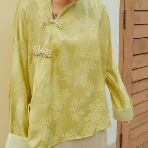 Flower Button Ribbon Blouse