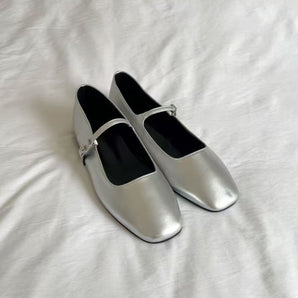 Silver Square-Toe Mary Jane Flats