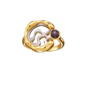 Mother-of-Pearl Wavy Ring with Pearl Inlay