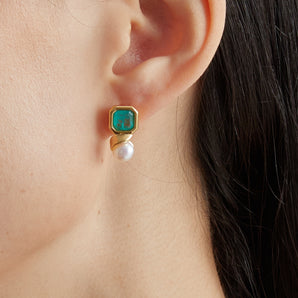 冰裂藍水晶珍珠耳環