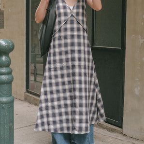 V-Neck Checkered Dress