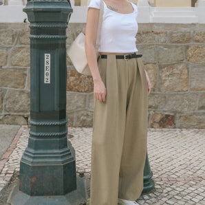 Belted Decorative Suit Wide-Leg Pants