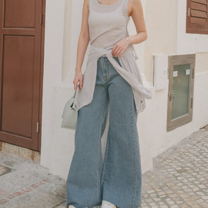 Sheer Button Tank Top Set