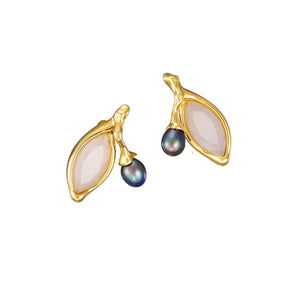 Olive Branch Single Leaf Pearl Earrings