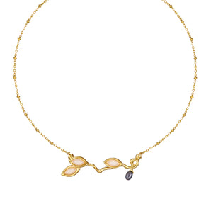 Olive Branch Triple Leaf Pearl Chain Necklace