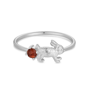 Garnet Silver Leaping Rabbit Ring