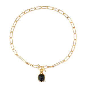 CHRYSANTHEMUM｜Obsidian Double Sided Gold Toggle Necklace