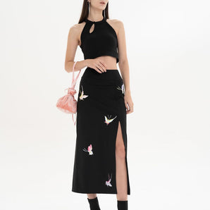 New Chinese Style High-Waisted Slit Sports Skirt